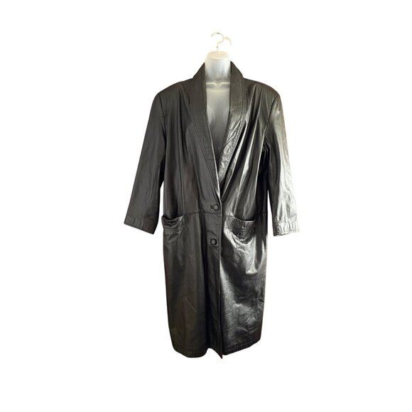 VTG G-III Global Identity Coat Women's Large Black Leather Trench Matrix‎ Gothic - Picture 1 of 15